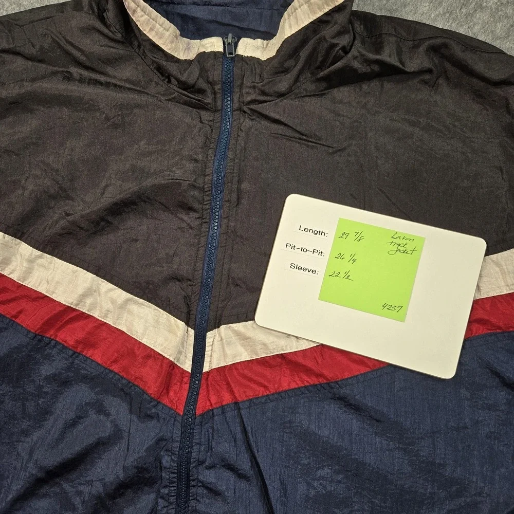 Vintage Lavon‎ Jacket Mens XLT Blue Colorblock Nylon Track Full Zip Windbreaker